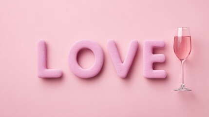 Fototapeta premium Pink Romance: Love Letters and Wine Glass Against Soft Pastel Background