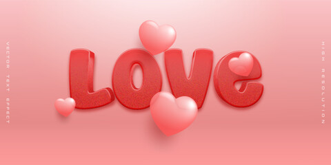 Editable 3d style text effect - love text in pink theme
