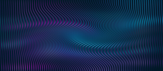 Abstract dark blue and purple wavy textured background with vertical lines and neon glow effect © Yasmin