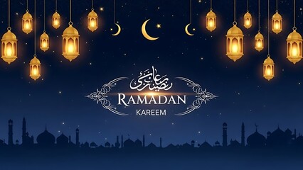 Ramadan Kareem A Celestial Celebration of Faith, Light, and Community under the Crescent Moon and Starry Sky