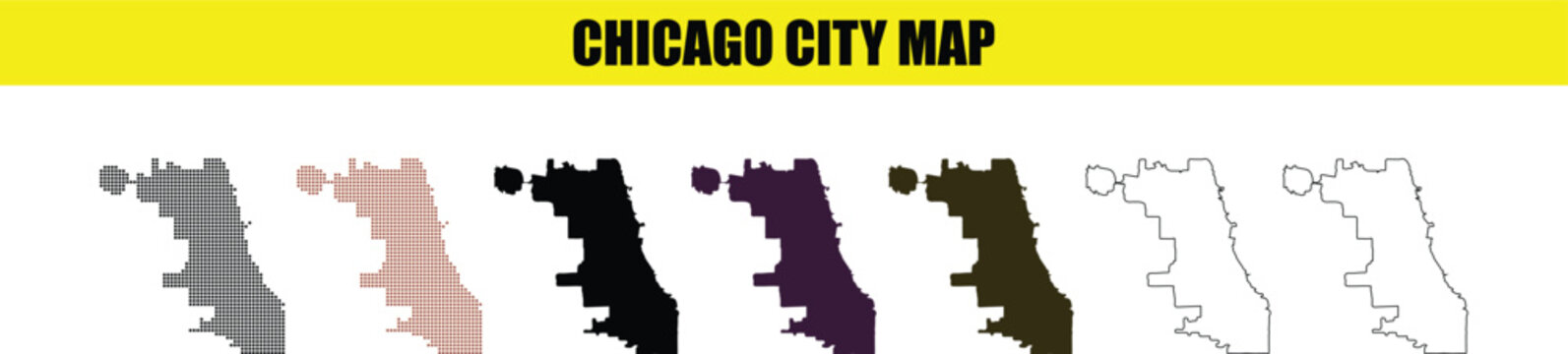 Chicago City Map with Neighborhoods Outline Illustration