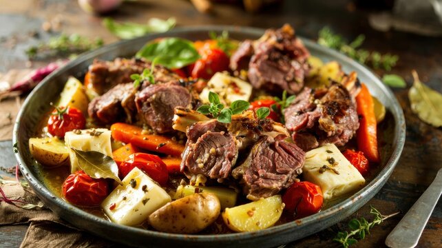 A dish of Greek cuisine.
Kleftiko (Greek: &Kappa;&lambda;έ&Phi;&tau;&iota;&kappa;&omicron;) is one of the most famous meat dishes of Greek and Cypriot cuisine, which is mutton stewed for a long time with vegetables and spices.