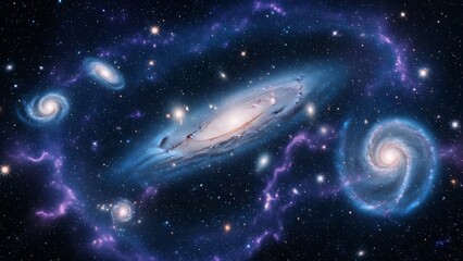 Andromeda Galaxy and Surrounding Galaxies in Deep Space