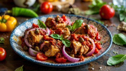 A dish of Greek cuisine.
Cotopoulo Santorinios (Greek: ΚοτόΠουλο σαντορινιός) is a fragrant dish of Greek cuisine, consisting of chicken fried with onions in a characteristic thick sauce.