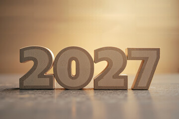 The number 2027 in soft lighting in a natural and rustic style.