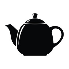 Vector illustration icon black silhouette of a teapot with a handle and spout on isolated white background