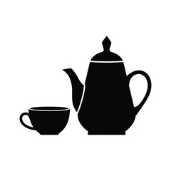 Vector illustration icon black silhouette of a teapot and cup on a white background, simple elegant design