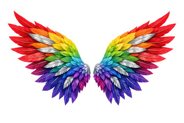Obraz premium Rainbow feathered angel wings symbolizing lgbt pride, freedom, diversity, equality, and support, isolated on transparent background