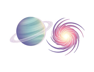 Planet and Spiral Galaxy Space Illustration
