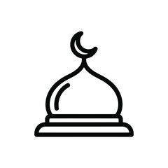 Vector illustration icon a black line drawing of a mosque dome with a crescent moon on top isolated on white background for islamic or ramadan design
