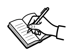 Hand Writing Notes in Notebook Line Art Illustration