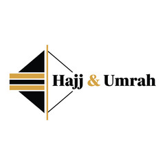 Vector illustration icon logo of hajj and umrah with black and gold geometric design on white background