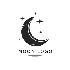 Vector illustration icon black moon logo with stars on white background for branding and design