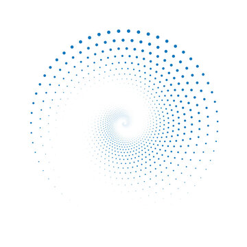 Abstract spiral of blue dots creating a dynamic and modern visual effect.
