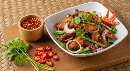 Thai Spicy Salad with Meat and Herbs.