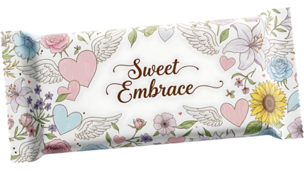 Elegant floral embrace pillow with sweet message isolated on white background