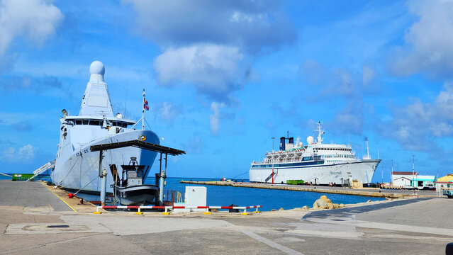 Royal Netherlands Navy vessel P843 HNLMS Groningendocked  in Oranjestad Aruba Capital Netherland Antilles Caribbean Dutch House of Orange 01.02.2026