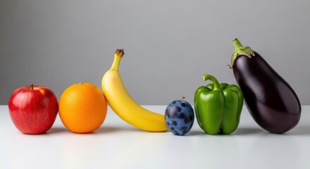 Assorted Fruits and Vegetables on White Surface.