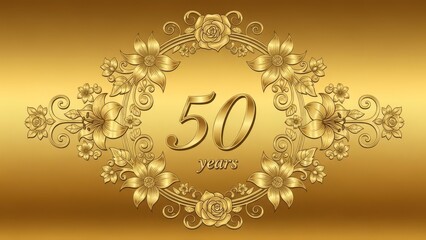 Elegant Gold 50 Years Celebration Design with Decorative Floral Ornaments for Anniversary Cards