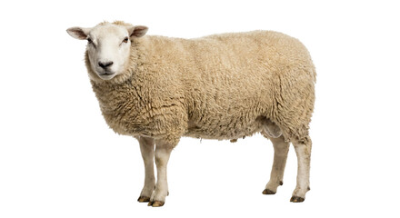 Realistic full body sheep standing and facing forward, isolated on transparent background. Ideal for agriculture, livestock farming, wool industry, and rural concepts.