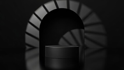 Minimalist Black Product Podium Mockup Background with Copy Space and Abstract Window Shadow Display