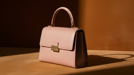Pink Structured Handbag with Gold Lock: Elegant Women's Shoulder Bag for Everyday or Evening

