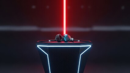 Product Podium Mockup Headphones Display Background Copy Space Futuristic