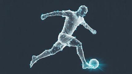 Digital football player kicking glowing ball futuristic sports concept
