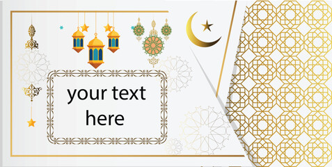 vector illustration of islamic abstract background with flowers , madalas , moon and text frame for islamic callygraphy,