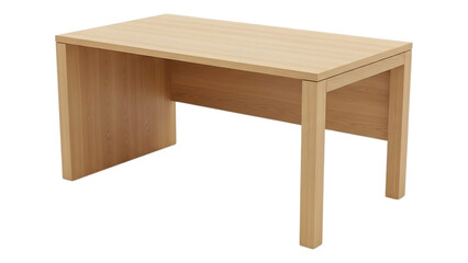 light beige wooden office desk with simple design and straight legs on transparent background