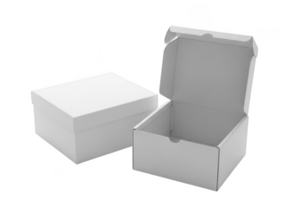 White cardboard boxes for shipping and storage, open and closed