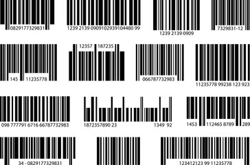 Collection of various barcodes and numerical codes displayed on a white background