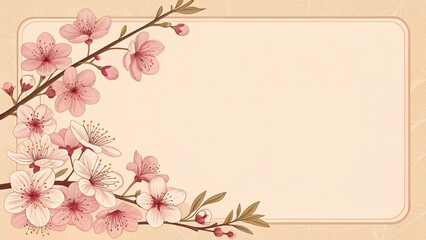 Cherry blossoms with pink flowers on a neutral background  