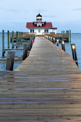 Photo of Roanoke Marshes Lighthouse at dusk in Manteo North Carolina Roanoke Island - Portrait Orientation