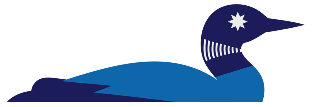 Stylized common loon bird illustration in blue and navy, modern minimalist wildlife vector icon on transparent background