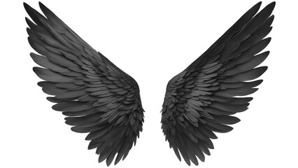 Obraz premium Large Black Wings Spread Wide: Realistic Dark Plumage and Upward Feathers for Gothic Fantasy, Fallen Angel, or Raven Concept Art