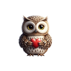 Obraz premium Cute owl holding a red heart