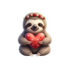 Obraz premium Cute sloth holding heart with flower crown