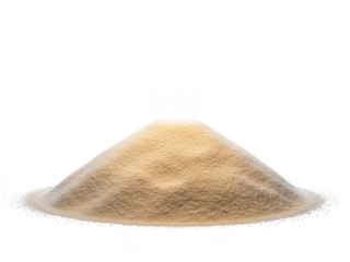 Large pile of golden sand on white background