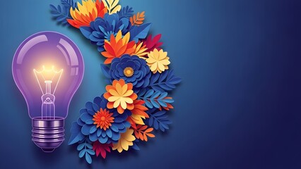 Earth day awareness light bulb with eco friendly floral wreath sustainable future concept