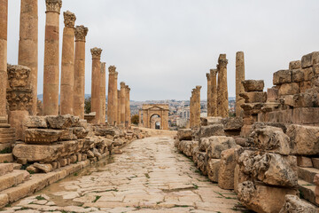Ruins of ancient Roman city of Gerasa in Jerash, Jordan