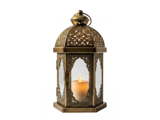 Antique brass lantern with candle light