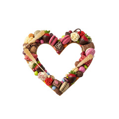 Heart made of assorted sweets and chocolates