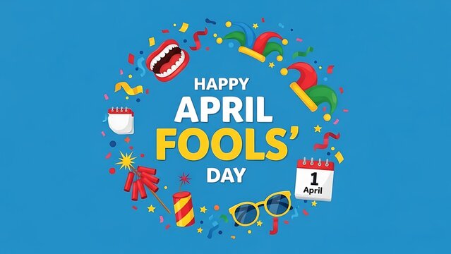 Happy april fools' day celebration with pranks and fun items