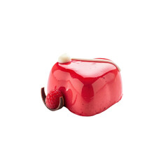 Heart shaped raspberry dessert with chocolate decor