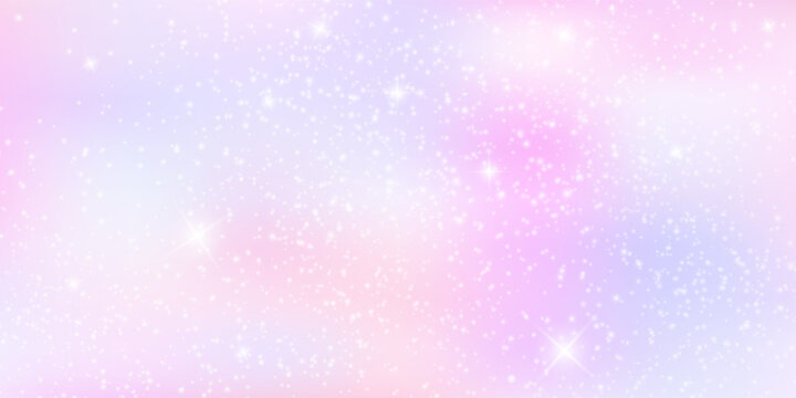 Unicorn magical bokeh background with pastel rainbow gradient and sparkling stars for fantasy design. Soft pink, purple and blue colors with glowing light effects. Dreamy fairy tale atmosphere.