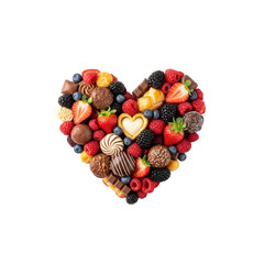Heart shaped arrangement of chocolate and berries