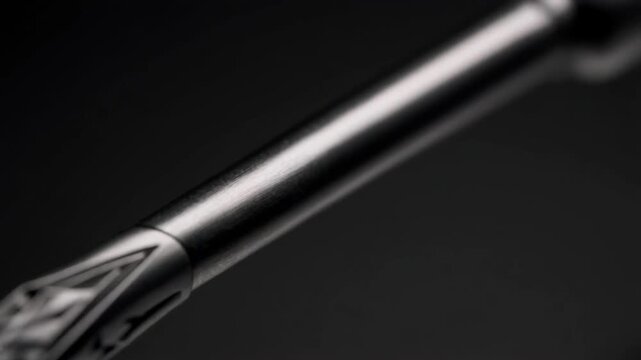 Professional macro shot of a periodontal probe with clear millimeter markings and realistic metallic texture.