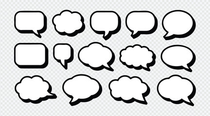 Fototapeta premium Comic speech bubble set with modern outline and shadow effect on transparent background