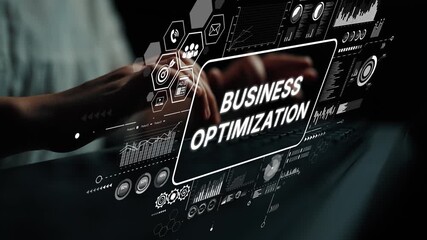 Business Optimization Dashboard with Data Visualization Elements and Hands on Keyboard in Modern Office Setting. Asymptotic smart data analytic. - Powered by Adobe